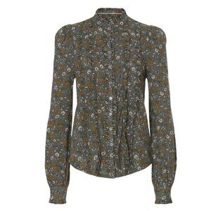 Boden Floral Ruffle Trim Jersey Button-Down Shirt US 10R (UK 14 / EU 42)